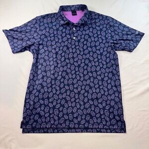 Dunning‎ Golf Mens Large Polo Shirt Purple Thistle Floral Quail West Navy Blue L